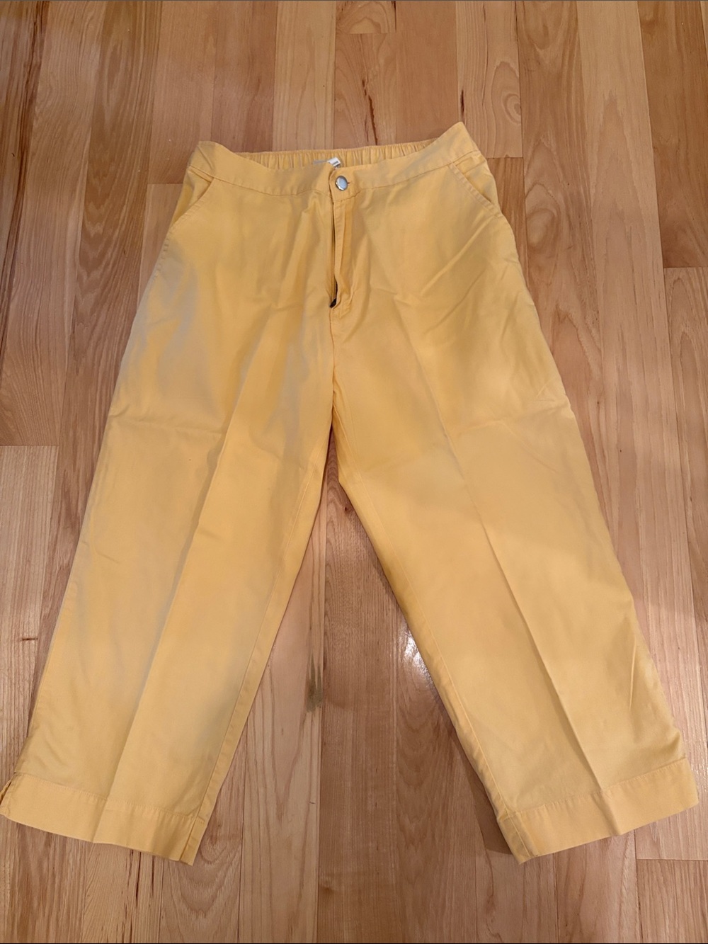 Women's Yellow Capris Comfortable Stretch Waist